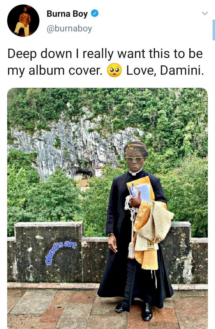 Burna Boy contemplates using Potable's comic photo as album cover for 'Love, Damini' as he finds himself in a dilemma
