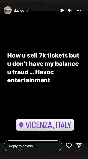 'You fraud' - Davido rages after being denied full payment by show promoter before performance in Italy