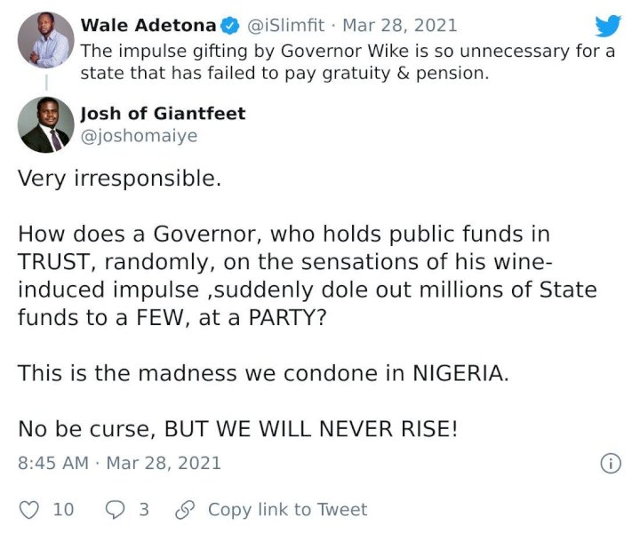 “Very irresponsible” – Gov. Wike dragged for giving Burna Boy land, money and N10M each to artistes