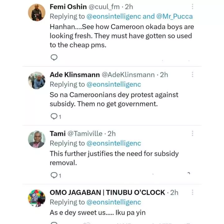 Nigerians react to trending video of Cameroonian commercial motorcyclists purportedly protesting the removal of petrol subsidy in Nigeria