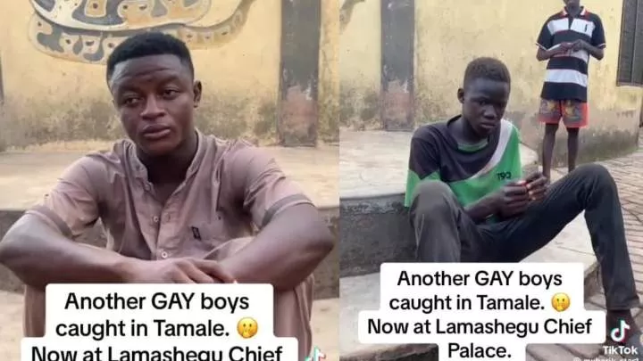 Two gay men paraded around after being caught allegedly trying to have s£x