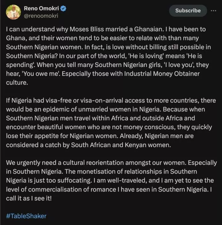 Why Moses Bliss married from Ghana and not Nigeria - Reno Omokri