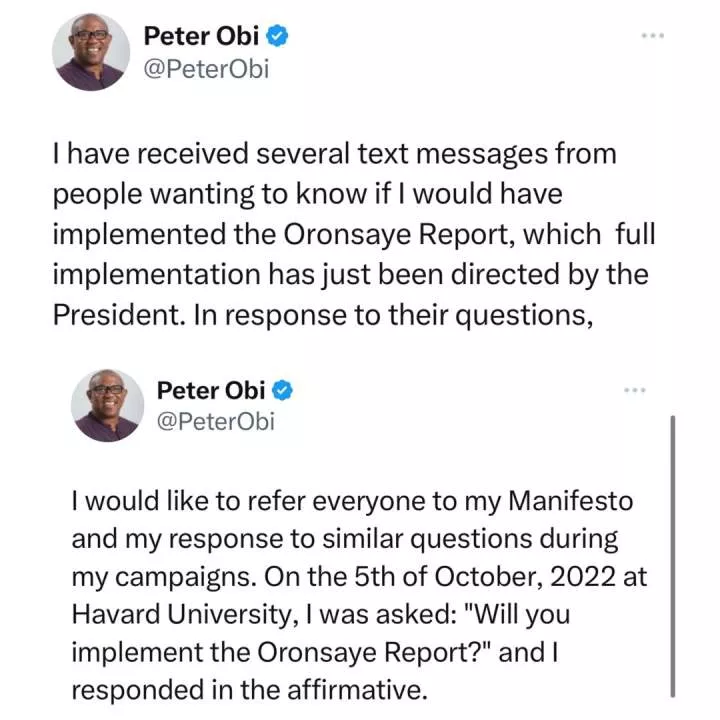 Being in opposition does not warrant blind and thoughtless criticism - Peter Obi aligns with FG?s decision to implement Oronsaye report