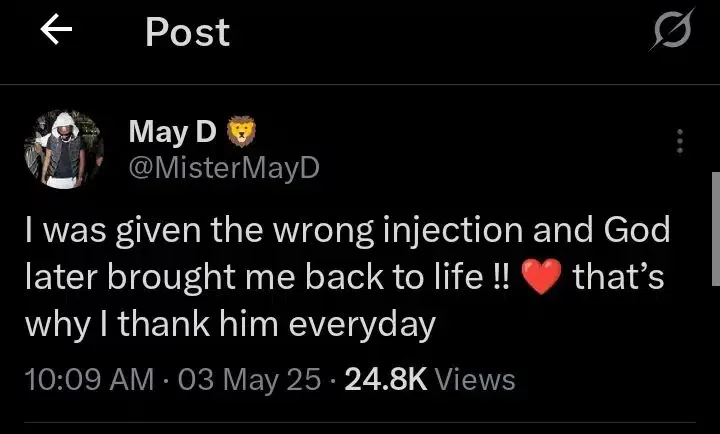 May D recounts harrowing medical ordeal