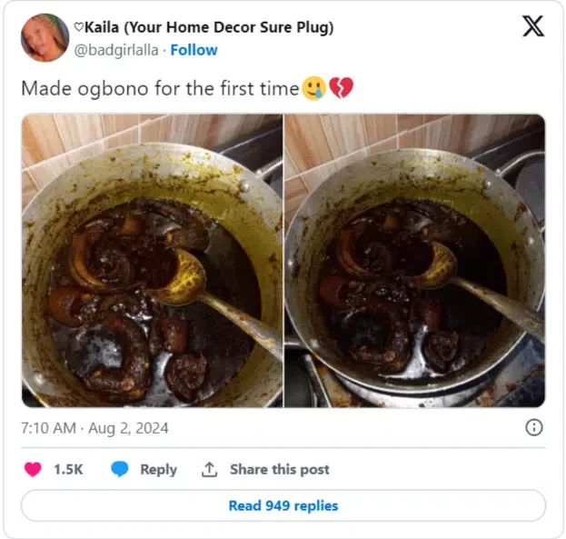 Beautiful lady's first attempt at cooking Ogbono soup goes viral