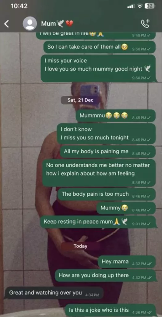 Lady gets shocking response after texting late mother's WhatsApp