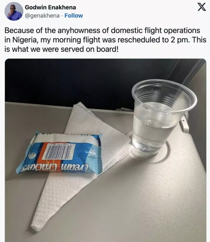 Man laments food served by Nigerian airline after hours of delay