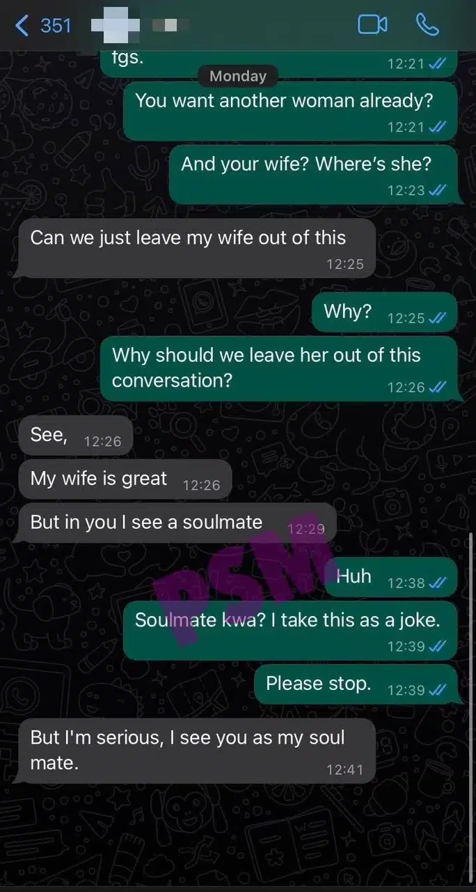 'In you I see a soulmate' - Lady leaks chat with married man three weeks after his wedding