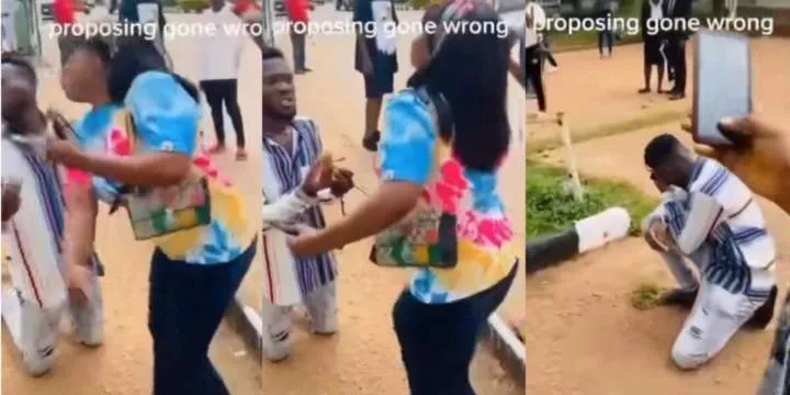 Heartbreaking moment man receives dirty slap from girlfriend during public proposal