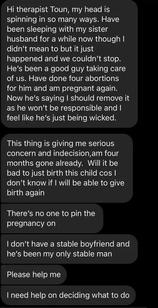 'No one to pin it on' - Lady seeks advice after getting pregnant for sister's husband for the fifth time