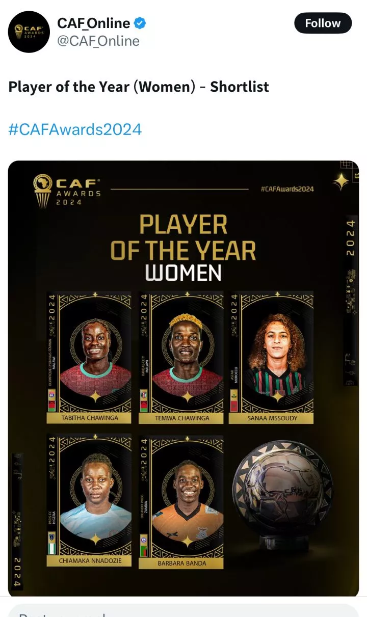 Chiamaka Nnadozie amongst finalists for CAF women?s best player award