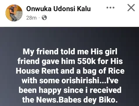 Lady raises bar high as she gifts boyfriend bag of rice, N550K for house rent