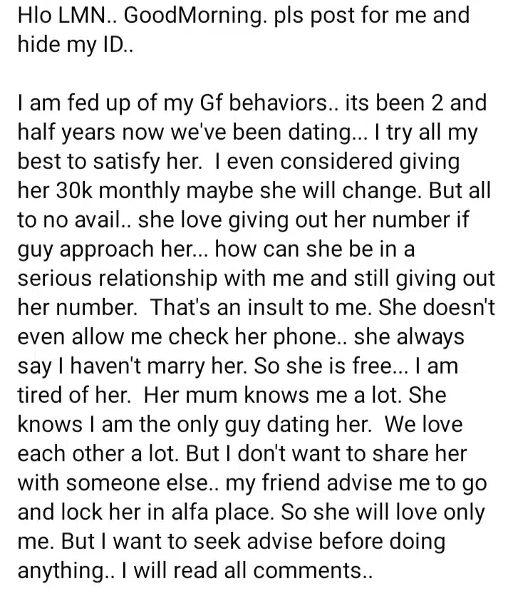 Man seeks advice over girlfriend's habit of giving out her number to other men