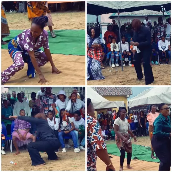 Parents show their dancing skills after their children's school principal reportedly announced 'no fees' for any child whose parent gave the best performance