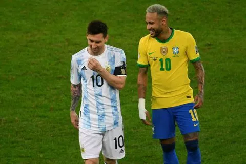 Neymar and Messi in their national colours