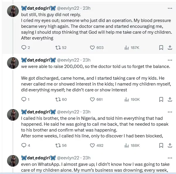 Lady exposes boyfriend who allegedly left her with twin pregnancy after securing abroad visa