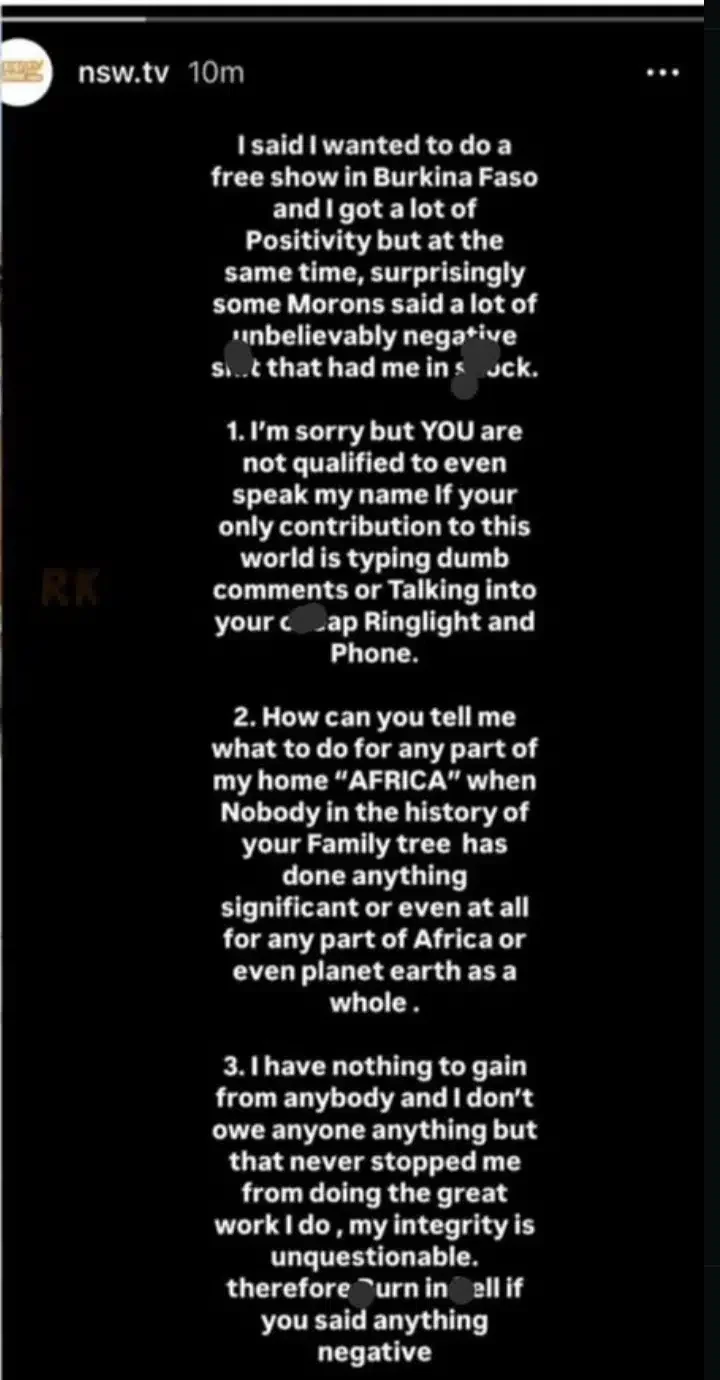 Burna Boy breaks silence after Burkina Faso leader reportedly rejected his free show offer