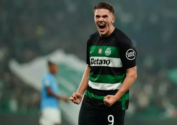 Viktor Gyokeres celebrates after scoring for Sporting Lisbon.