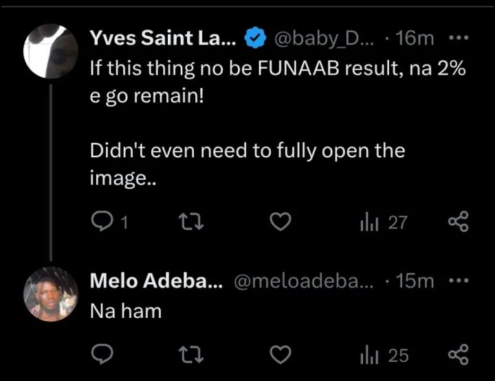 FUNAAB student shares 100-level result with 8 Fs