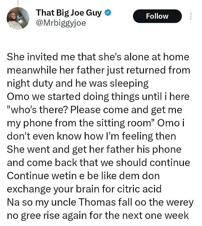 Man who suddenly heard girlfriend's father's voice while sleeping with her shares what happened afterwards