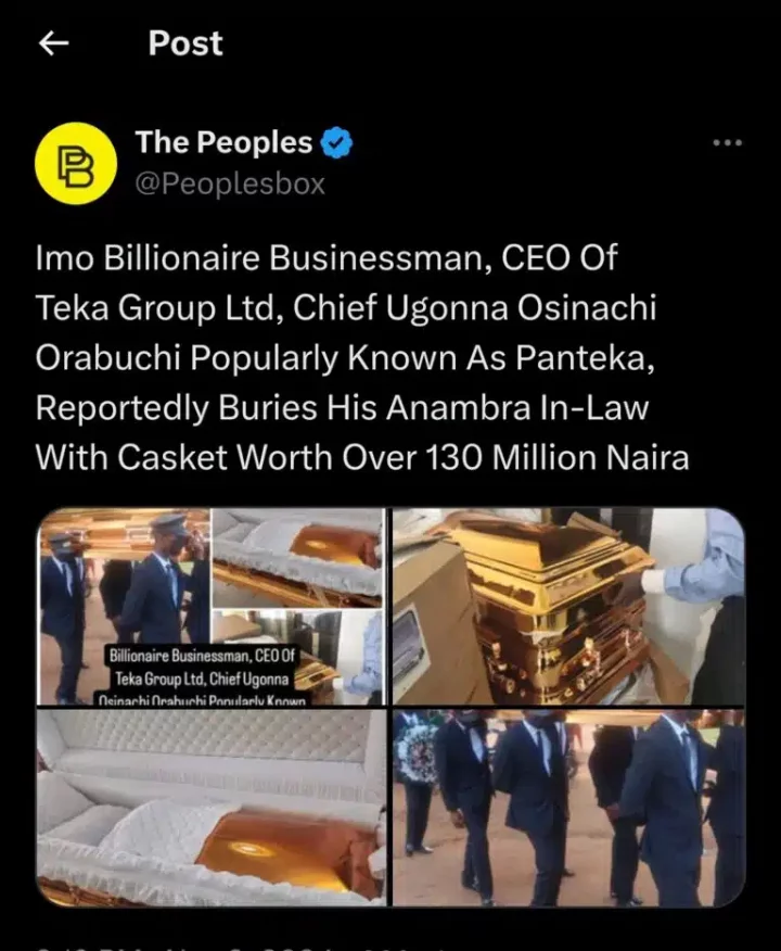 Popular billionaire laid to rest in ₦130 million gold-plated casket