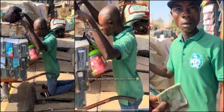 Man gifts cash to petty trader after seeing him kneeling to pray before beginning sales