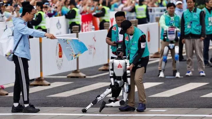 One robot fell over. Pic: Reuters