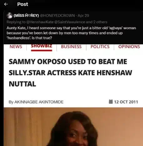Kate Henshaw slams troll who reminded her how Late Sammie Okposo used to beat her