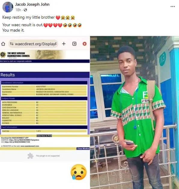 WAEC result of boy who passed away after the exam surfaces online