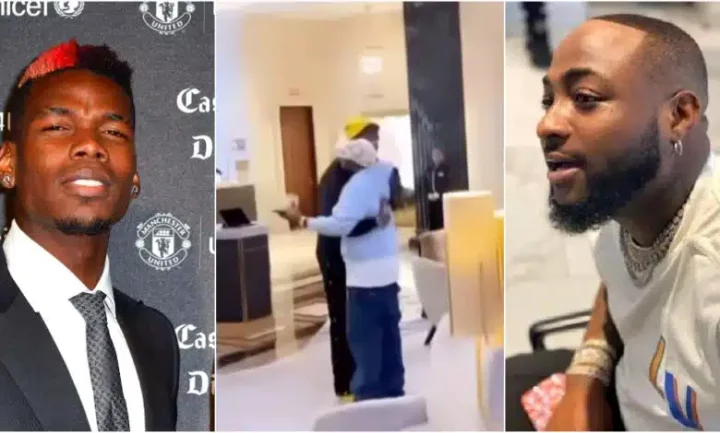'Why Lati no slap this one' - Netizens reacts as Davido links up with Paul Pogba