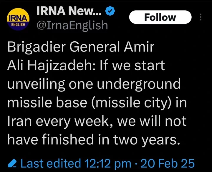 If We Start Unveiling One Underground Missile Base Every week, We'll Not Finish in Two Years- Iran