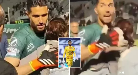 Controversy as Iranian goalkeeper banned and fined ₦14.8 million for hugging female fan without hijab for just 3 seconds