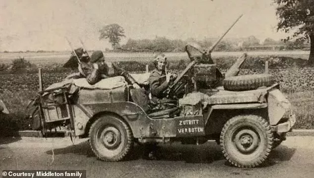 SAS troops seen in a heavily armed jeep in Germany. The words on the side read 'no entry' in German