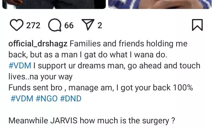 Man donates cash to Verydarkman's NGO after pledging N50M, expresses intention to support Jarvis' surgery