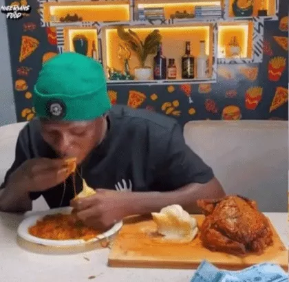 Moment man devours large portions of Fufu with full grilled chicken in under 10 minutes to win N100k