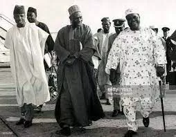 Facebook Groups - 7th July 1964, Sir Alhaji Abubakar Tafawa Balewa, centre, the Prime Minister of Nigeria, arrives in London for the Commonwealth Prime Minister's Conference, UPH, Alhaji Abubakar Tafawa Balewa, (1912-1966)