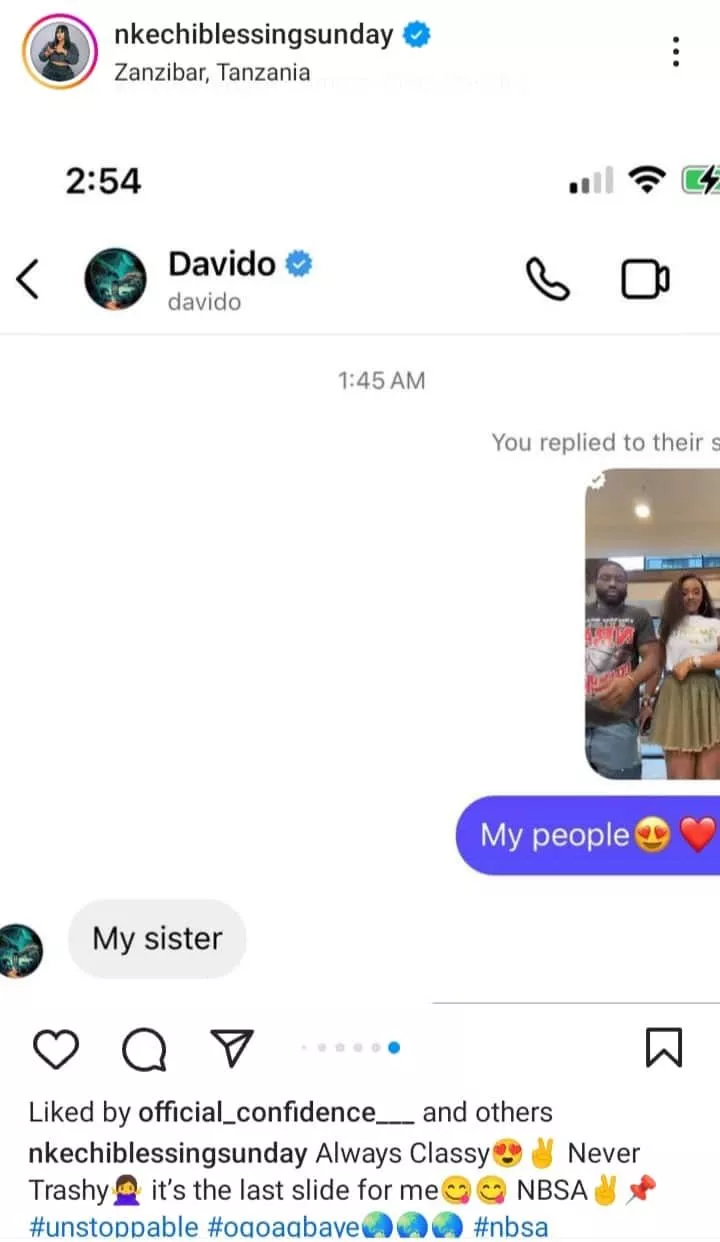 Nkechi Blessing leaks heartwarming chat with Davido, netizens react