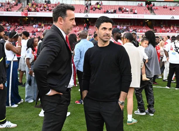 Mikel Arteta and Edu