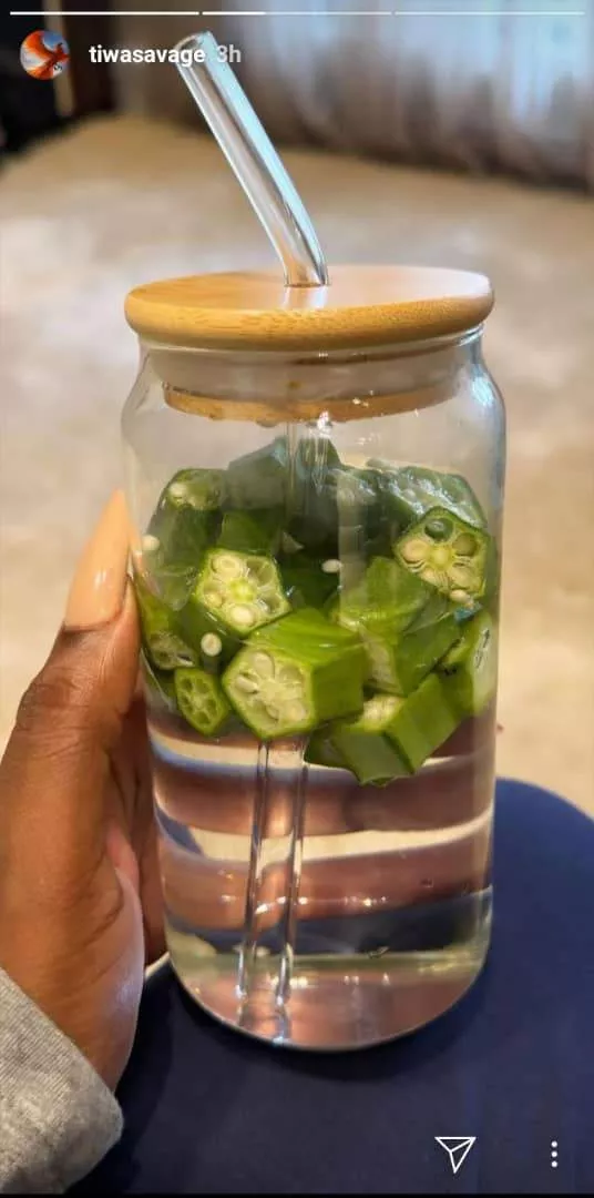 'Okro is about to get expensive' - Reactions as Tiwa Savage is spotted drinking Okro water