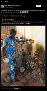 Man's worship of Ogun with palm oil draws mockery online