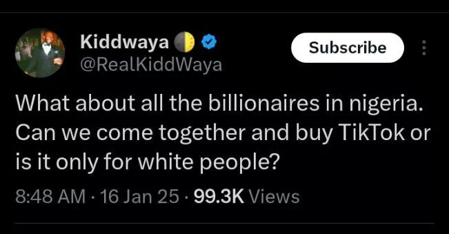 Kiddwaya offers to buy TikTok with fellow billionaires