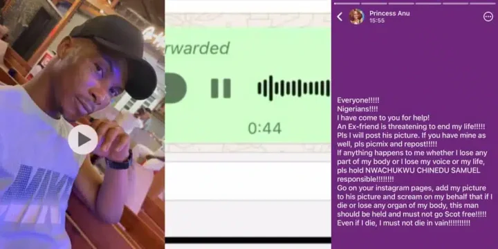 Lady cries out as ex-boyfriend vows to kill her and serve jail time, shares audio proof Lady cries out as ex-boyfriend vows to kill her and serve jail time, shares audio proof