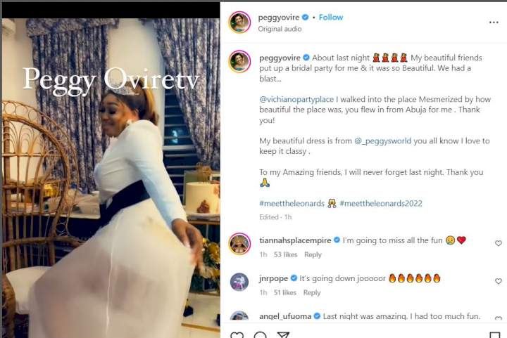 Friends throw surprise bridal shower for actress Peggy Ovire ahead of her wedding to actor Freddie Leonard (Videos)