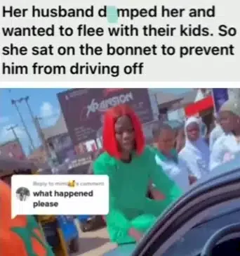 Lady makes a scene to prevent husband from zooming off with their kids after dumping her (Video)