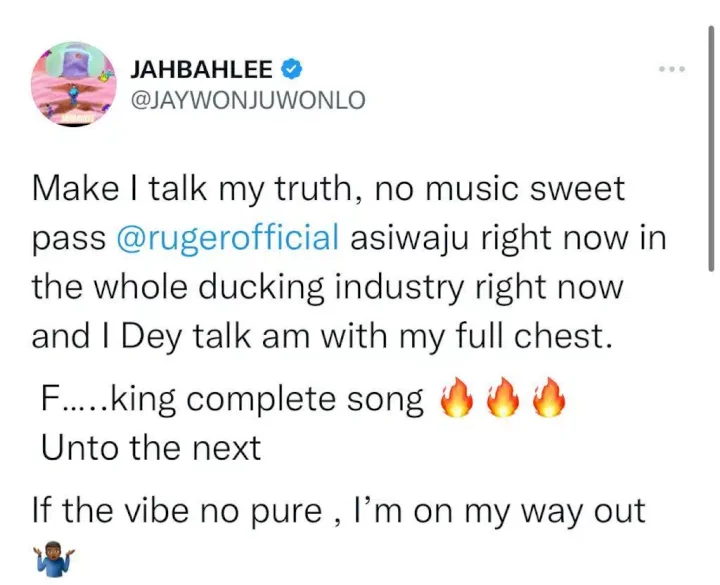 'No song sweet pass Asiwaju right now' - Jaywon sides with Ruger