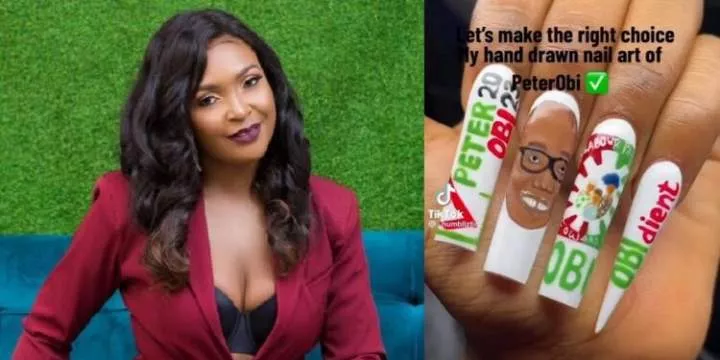 Blessing Okoro causes a stir as she shows off Peter Obi-themed nails; declares support for him (video)