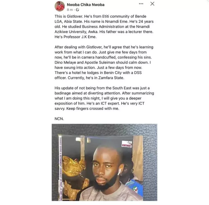 'I will deal with him' - Nigerian man exposes alleged face behind Gistlovers blog, Gistlovers reacts