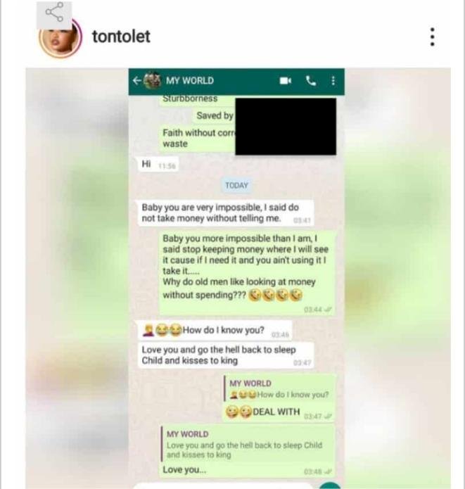 Leaked chat between Tonto Dikeh and her alleged “sugar daddy”