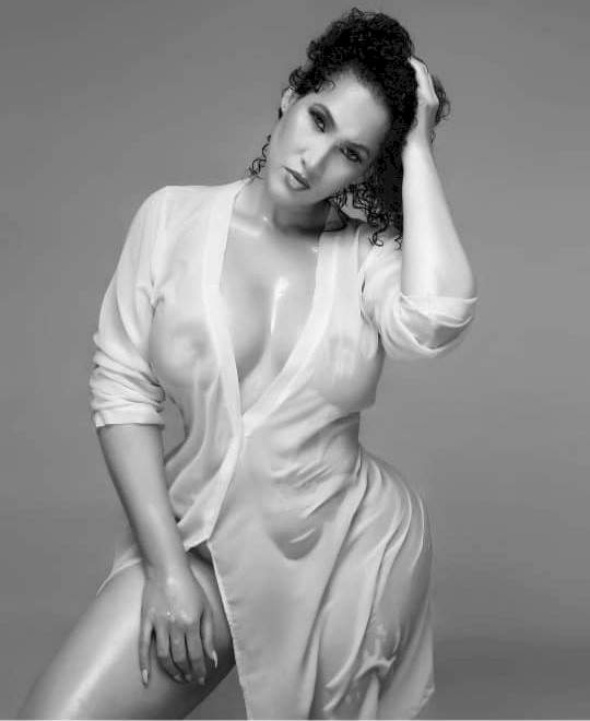 Actress, Caroline Danjuma drops 'Hurricane' as she puts her boobs on display in sheer shirtdress (Photos)