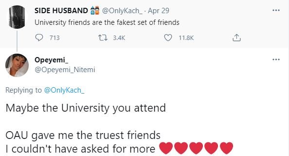 'Fake people attract fake ones' - Reactions as man argues that 'University friends are fakest of friends'